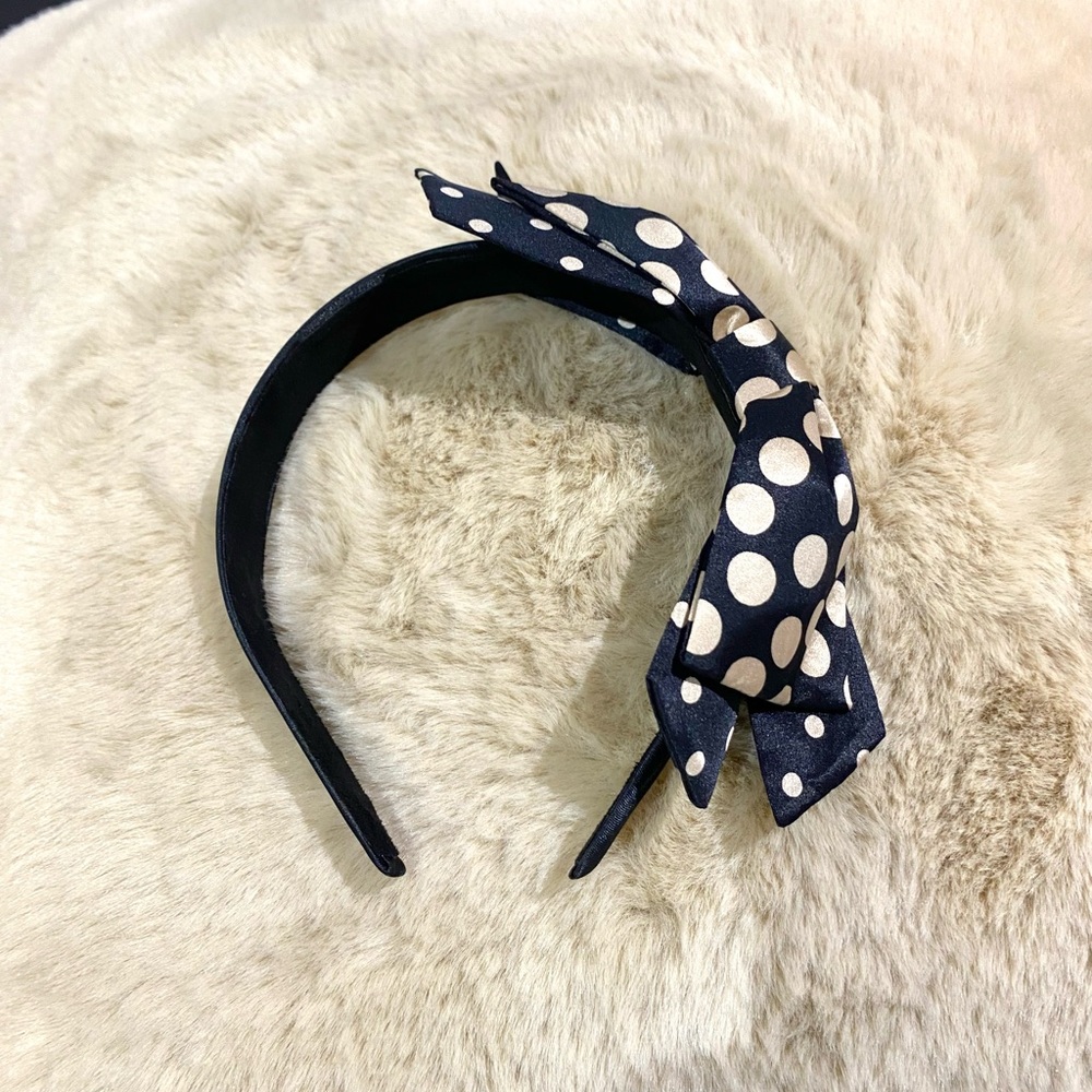 Black & Beige Polka Dot Bow Headband